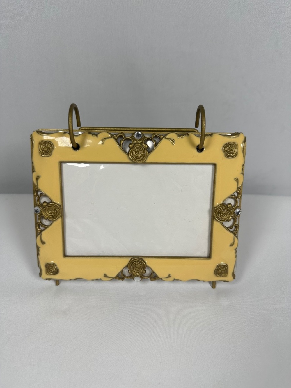 Avon Gilded Rose Yellow Enamel Photo Album Tabletop Frame Jewel Embellishments
